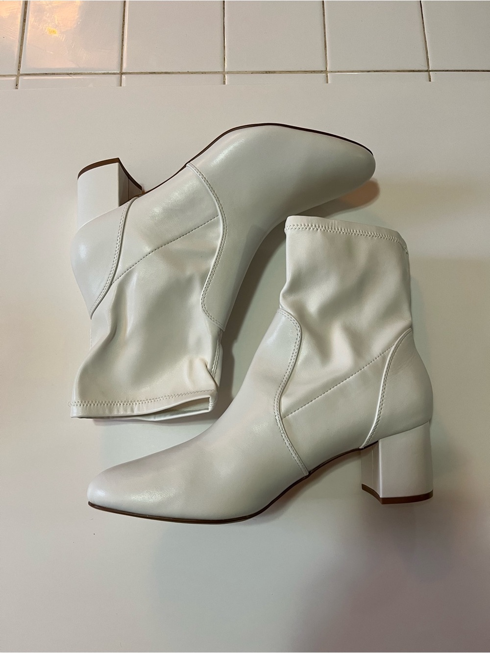 Dream Pairs White Faux Leather Block Heel Ankle Booties